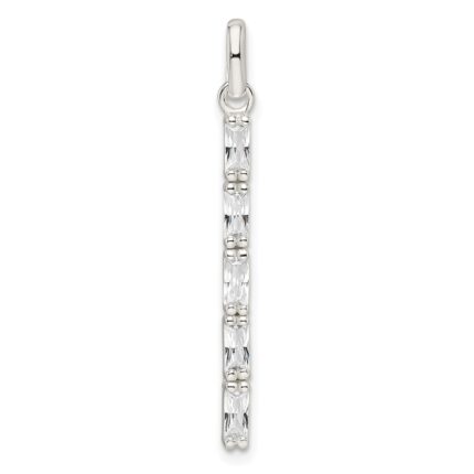 Sterling Silver Polished CZ Bar Pendant