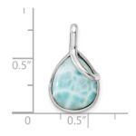 Sterling Silver Rhodium-plated Polished Pear Shape Larimar Twist Pendant - Image 3