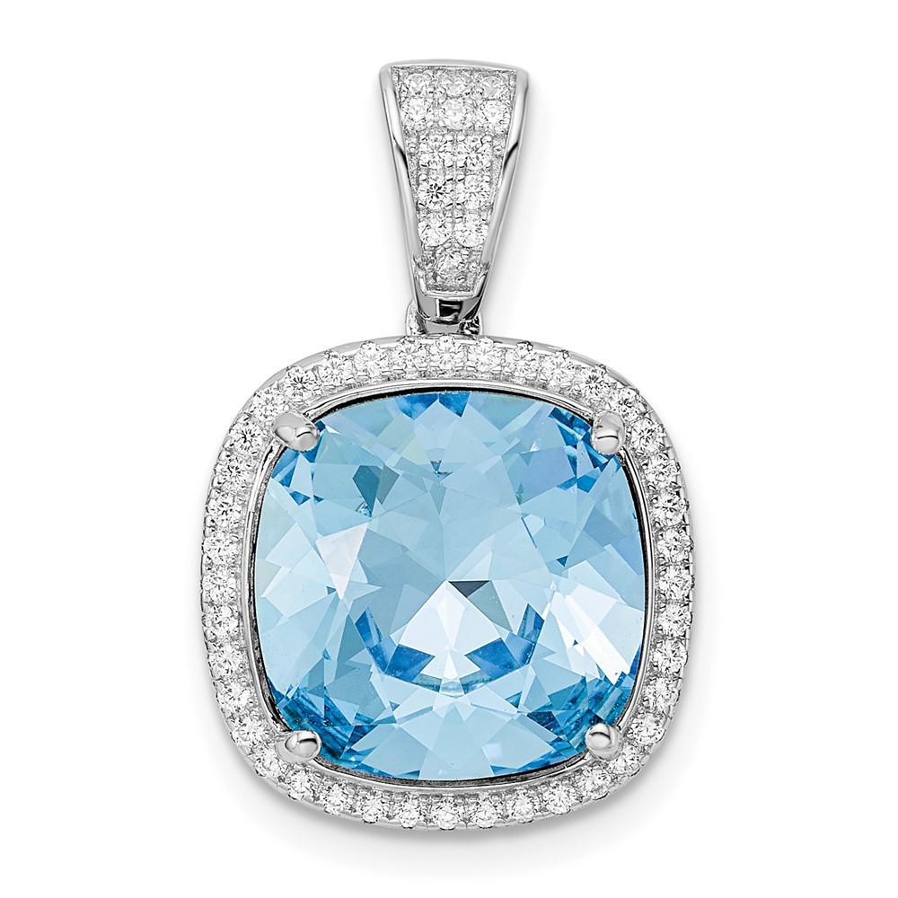 QP5483.jpg Sterling Silver Rhodium-plated CZ & Blue Crystal Pendant - Image 1
