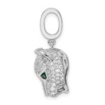 Sterling Silver Rhodium-plated Green & White CZ Panther Pendant - Image 2