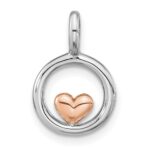 Sterling Silver RH-plated & Rose Gold-plated Polished Circle w/Heart Pendan