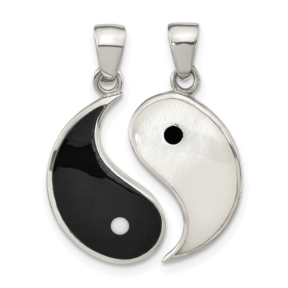 QP5528.jpg Sterling Silver Rhod-pltd MOP/Black Resin Yin Yang 2 Piece Pendant - Image 1