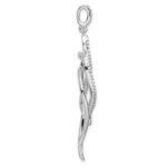 Sterling Silver Rhodium-plated CZ Dangle Leaf Pendant - Image 2