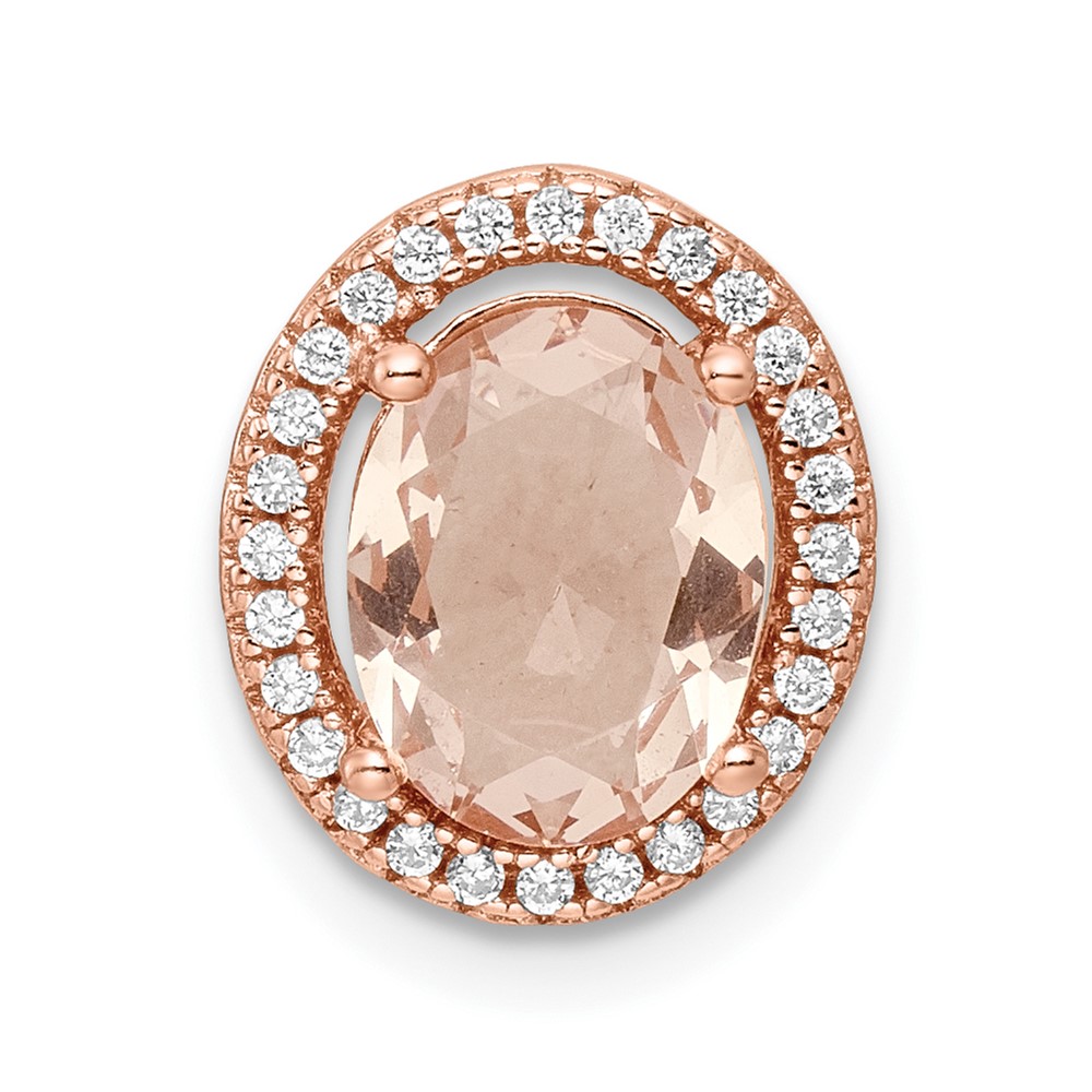 QP5595.jpg Sterling Silver Rose-tone Polished Pink & White CZ Oval Chain Slide - Image 1