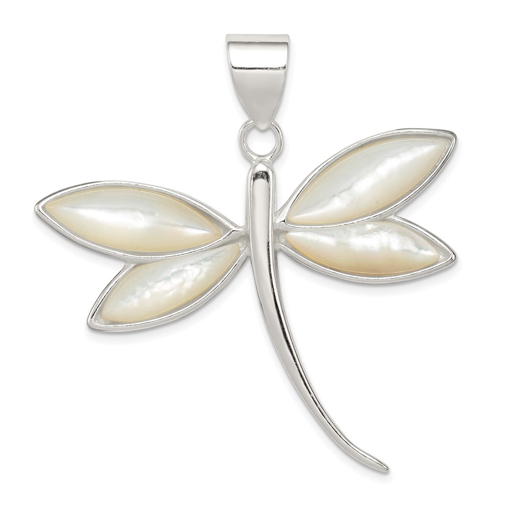 QP560.jpg Sterling Silver White Shell Dragonfly Pendant - Image 1