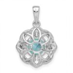 Sterling Silver Rhodium plated Aqua & White CZ Pendant - Image 4