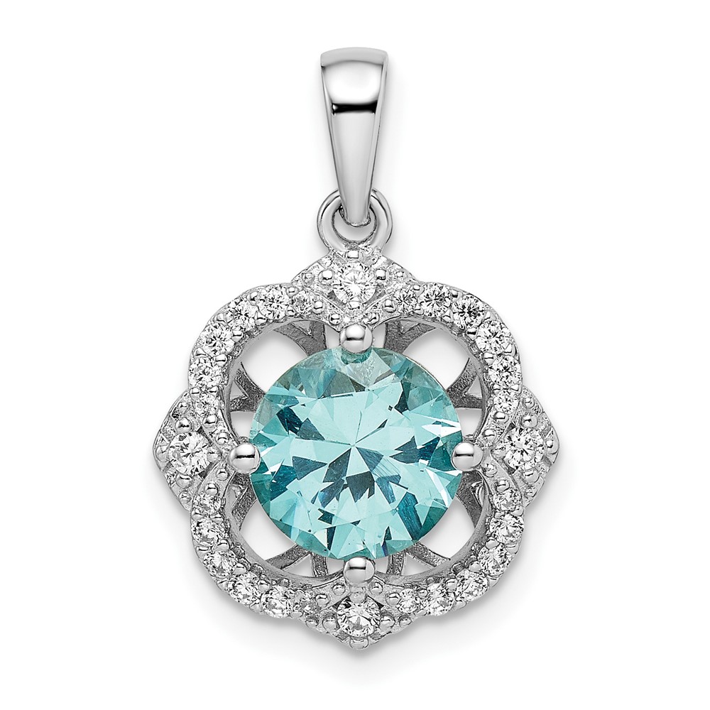 QP5614.jpg Sterling Silver Rhodium plated Aqua & White CZ Pendant - Image 1
