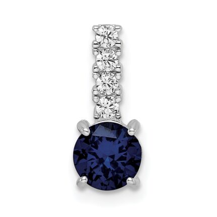 Sterling Silver Polished Rhodium-plated Cr. Blue Spinel and CZ Pendant