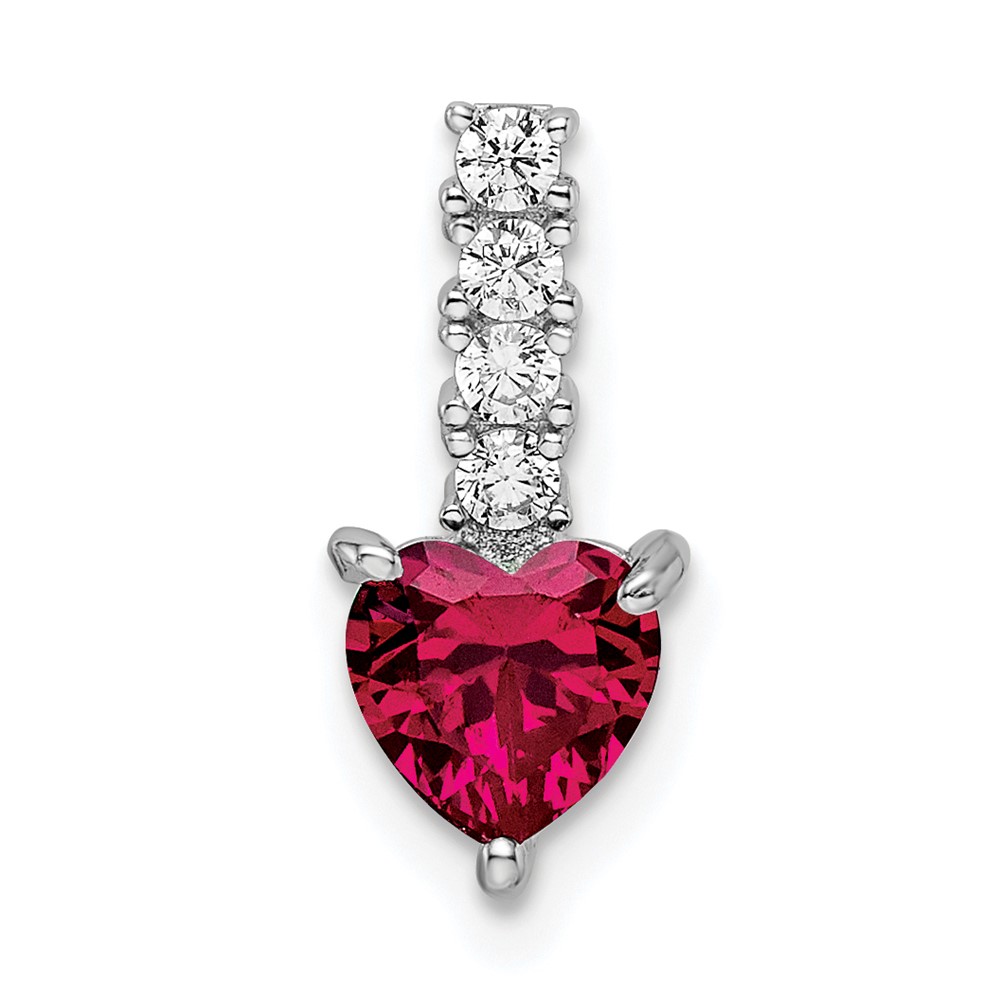 QP5627.jpg Sterling Silver Polished Rhodium-plated Created Ruby and CZ Heart Pendant - Image 1