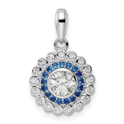 Sterling Silver Rhodium-plated Polished Blue & White CZ Pendant