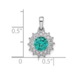 Sterling Silver Rhodium plated Teal & White CZ Pendant - Image 3