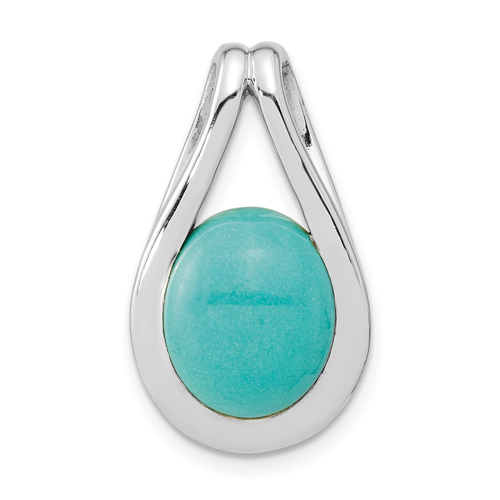 QP5639.jpg Sterling Silver Rh-plated Polished Chinese Turquoise Oval Pendant - Image 1
