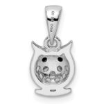 Sterling Silver Rhodium-plated Polished Black and White CZ Owl Pendant - Image 4