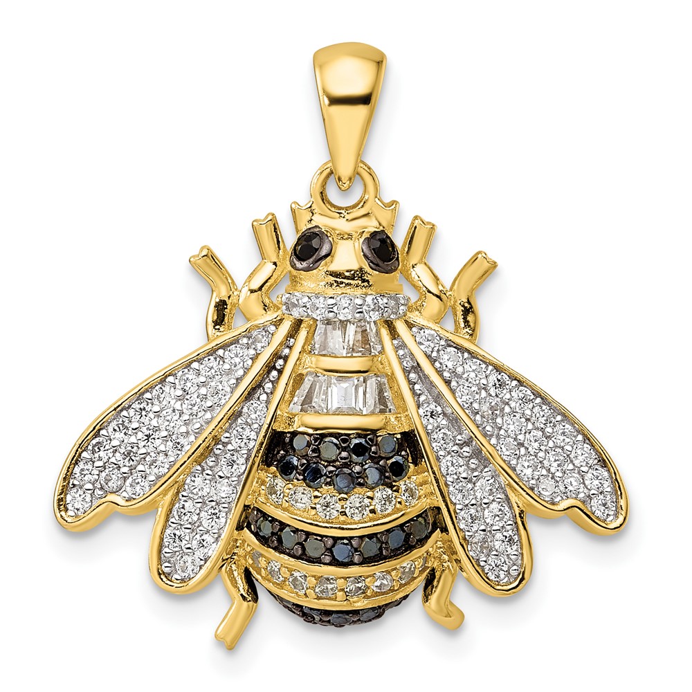 QP5656.jpg Sterling Silver Blk/White RH-plated Gold Tone CZ Bumblebee Pendant - Image 1