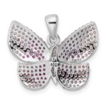 Sterling Silver Rhodium-plated Polished Pink CZ Butterfly Pendant - Image 4