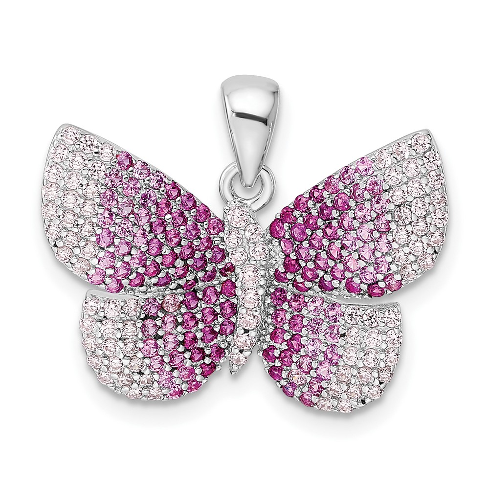 QP5657.jpg Sterling Silver Rhodium-plated Polished Pink CZ Butterfly Pendant - Image 1