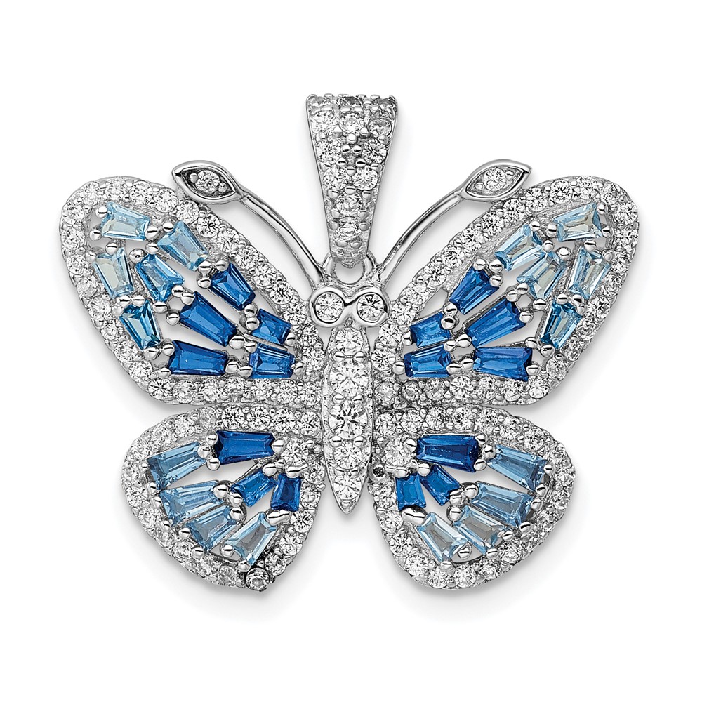 QP5658.jpg Sterling Silver Rhodium-plated Polished Blue & White CZ Butterfly Pendant - Image 1