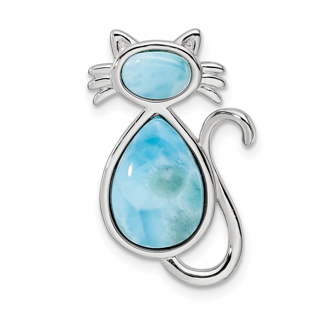 QP5664.jpg Sterling Silver Rhodium-plated Polished Larimar Cat Chain Slide - Image 1