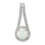 Sterling Silver Rhodium-plated Polished White Opal & CZ Halo Pendant