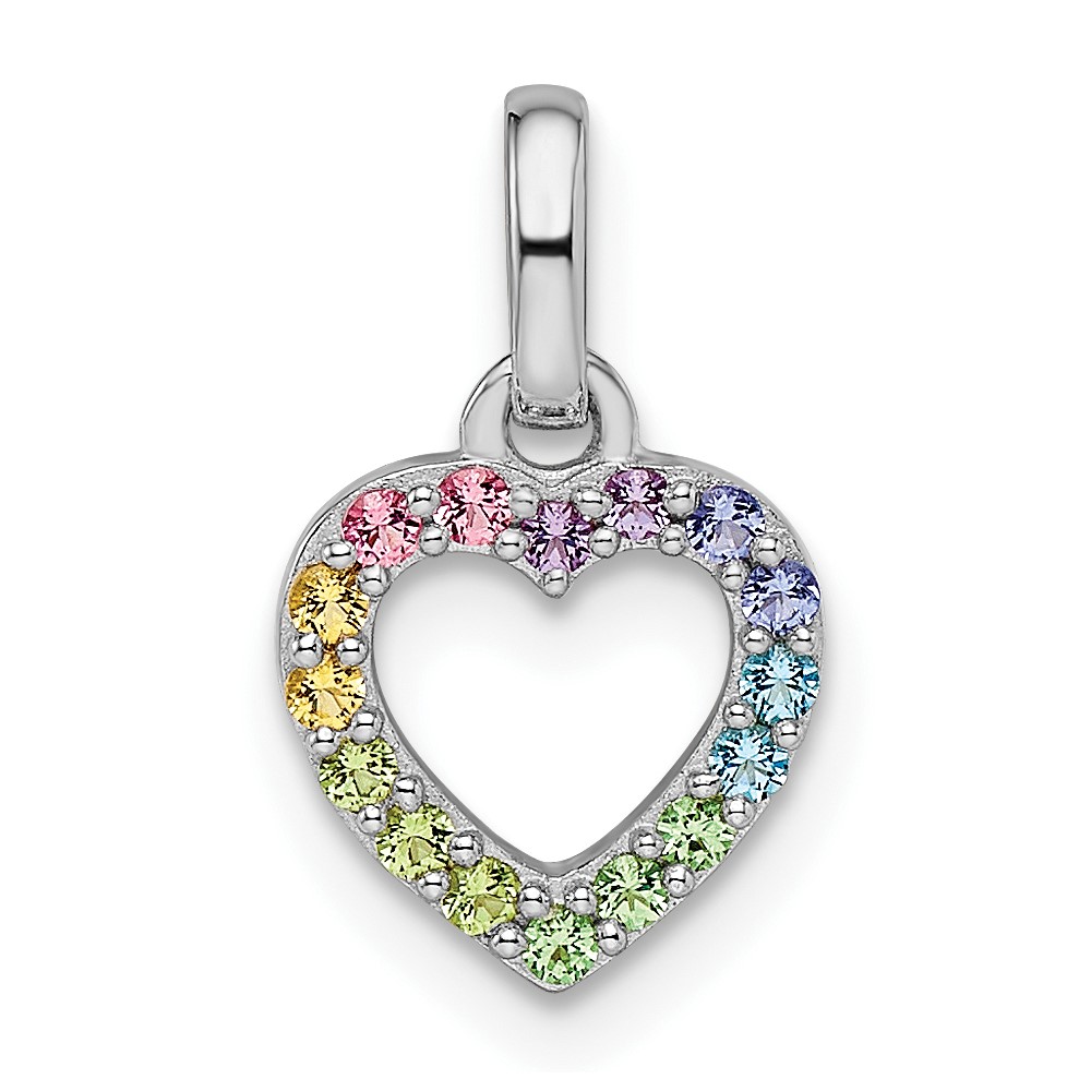 QP5678.jpg Sterling Silver Rhodium-plated Rainbow Nano Crystal Open Heart Pendant - Image 1