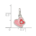 Sterling Silver Rhodium-plated Pink Enamel CZ Double Heart Pendant - Image 3