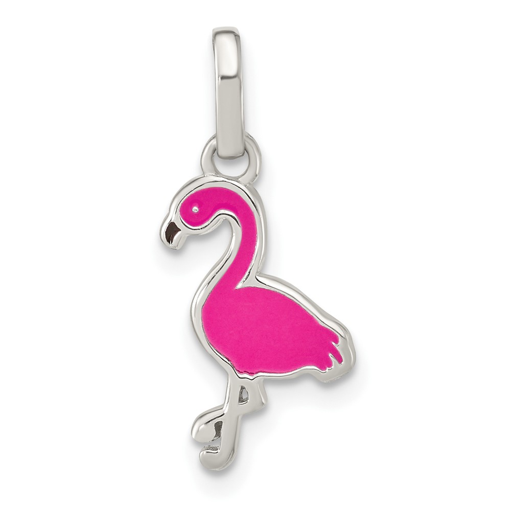 QP5704.jpg Sterling Silver Hot Pink & Black Enameled Flamingo Children's Pendant - Image 1