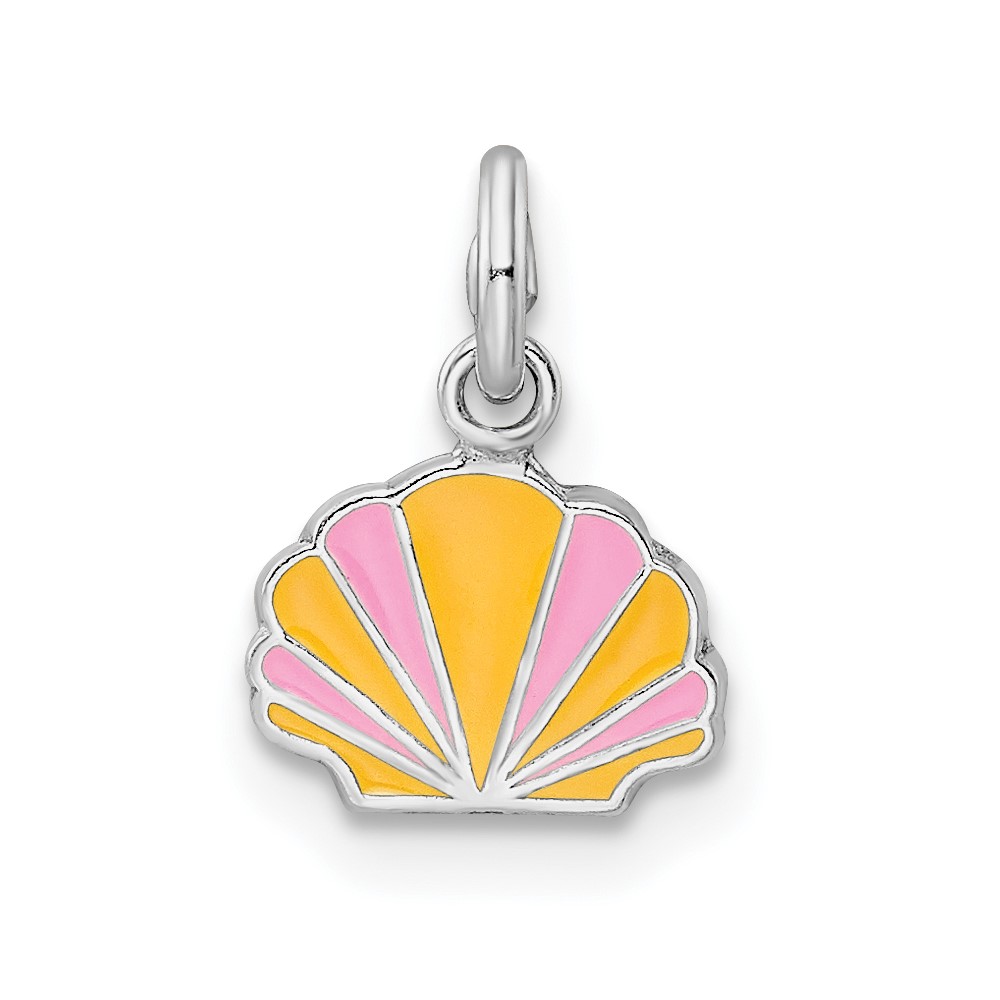 QP5705.jpg Sterling Silver Rhodium-plated Polished Pink and Orange Enameled Shell Children's Pendant - Image 1