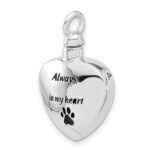 Sterling Silver Rh-plated Enamel Heart with Paw Print Ash Holder Pendant - Image 4