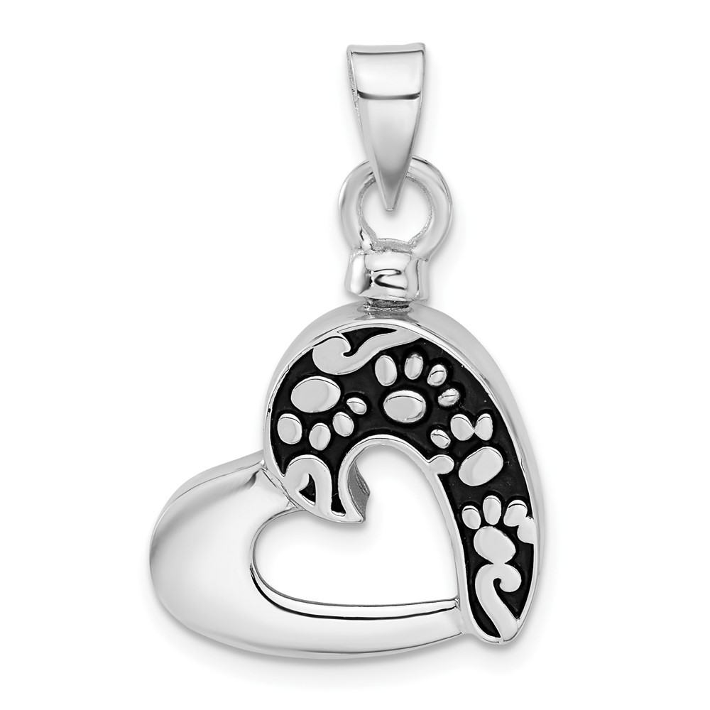 QP5726.jpg Sterling Silver Rhodium-plated Enamel Heart with Paw Prints Pendant - Image 1