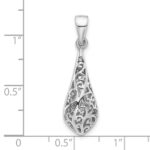 Sterling Silver Rhodium-Plated Polished Puffed Filigree Teardrop Pendant - Image 4