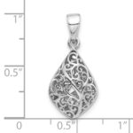 Sterling Silver Rhodium-Plated Polished Puffed Filigree Teardrop Pendant - Image 4