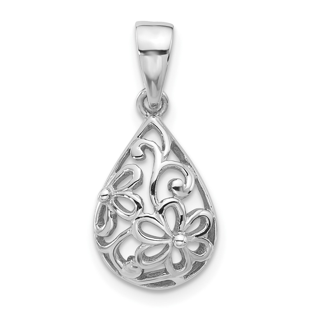 QP5733.jpg Sterling Silver Rhod-Plated Polished Half Dome Teardrop Filigree Pendant - Image 1