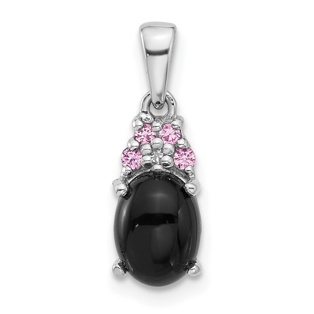QP5748.jpg Sterling Silver Rh-plated Blk Onyx .08Cr.Pink Sapphire .005ct Dia. Pendant - Image 1