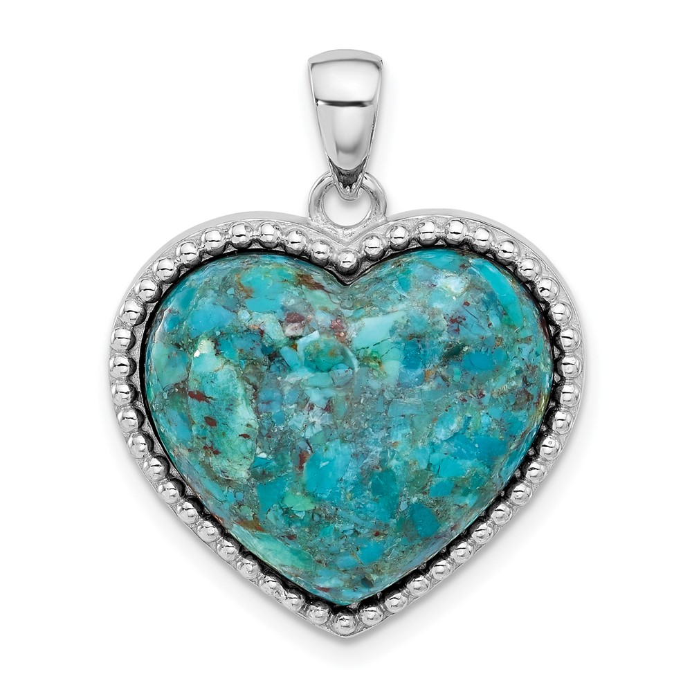 QP5757.jpg Sterling Silver Rhodium-plated Reconstituted Turquoise Heart Pendant - Image 1