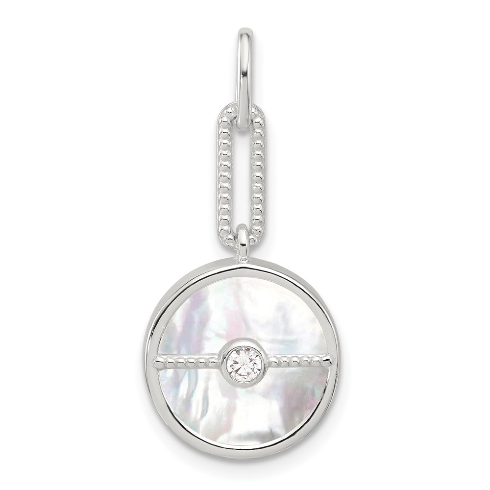 QP5758.jpg Sterling Silver E-coated CZ and Mother of Pearl Pendant - Image 1