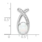 Sterling Silver Rh-plated CZ and White Created Opal Chain Slide Pendant - Image 4