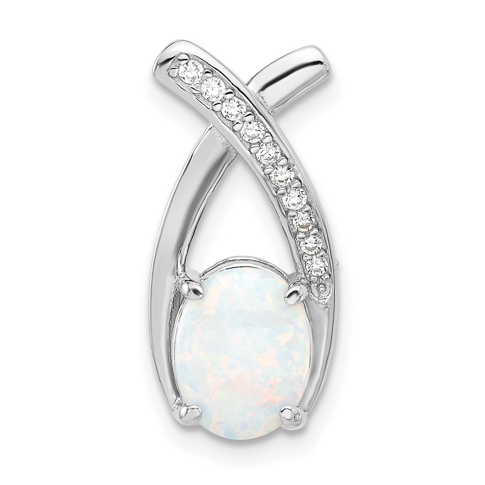 QP5763.jpg Sterling Silver Rh-plated CZ and White Created Opal Chain Slide Pendant - Image 1