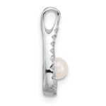 Sterling Silver Rh-plated FWC Pearl/CZ Wishbone Chain Slide Pendant - Image 2