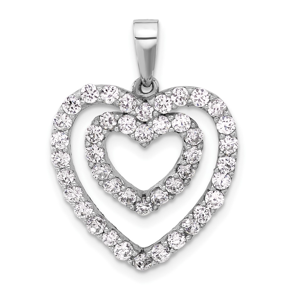 QP5779.jpg Sterling Silver Rhodium-plated CZ Double Heart Pendant - Image 1