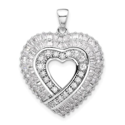 Sterling Silver Rhodium-plated CZ Heart Pendant