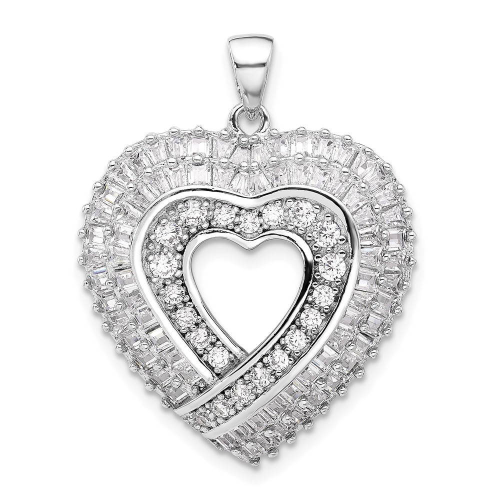 QP5784.jpg Sterling Silver Rhodium-plated CZ Heart Pendant - Image 1