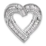 Sterling Silver Rhodium-plated CZ Heart Chain Slide Pendant