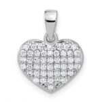 Sterling Silver Rhodium-plated Polished and CZ Pave Heart Pendant