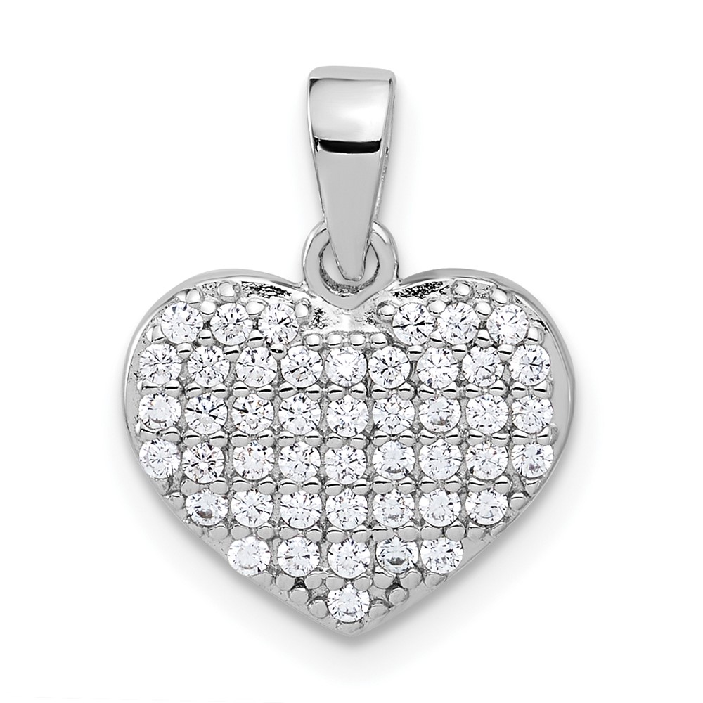 QP5790.jpg Sterling Silver Rhodium-plated Polished and CZ Pave Heart Pendant - Image 1