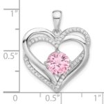Sterling Silver Rhodium-plated Pink and White CZ Double Heart Pendant - Image 4