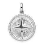 Sterling Silver Rhodium-plated Polished CZ Compass Pendant - Image 3