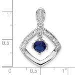 Sterling Silver RH-pltd Blue Glass and Clear CZ Fancy Square Pendant - Image 4