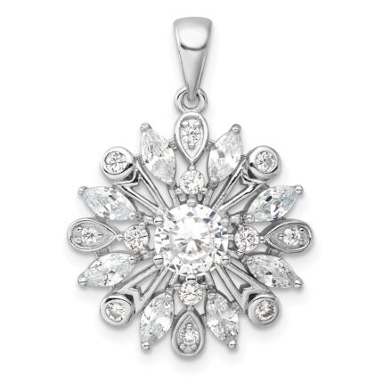 Sterling Silver Rhodium-plated CZ Floral Pendant