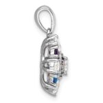 Sterling Silver Rhodium-pltd Rainbow Nano Crystal &Clear CZ Floral Pendant - Image 2
