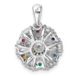 Sterling Silver Rhodium-pltd Rainbow Nano Crystal &Clear CZ Floral Pendant - Image 3